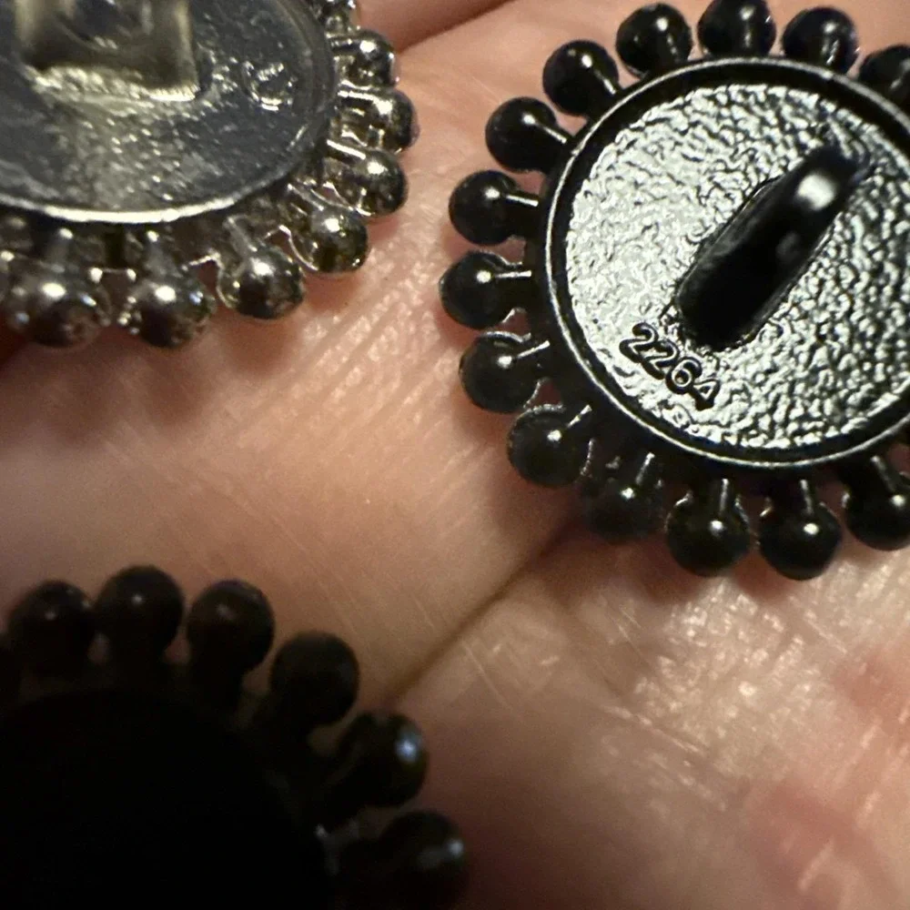 Vintage Incredible Rare GlassPainted Shank Buttons-Heart,Bow&Cross-Black/Silver